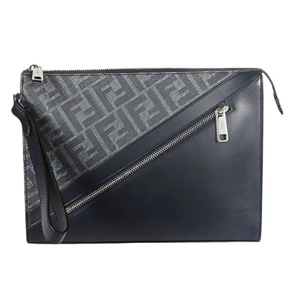 Túi Cầm Tay Fendi Clutch Fendi Blue Navy Leather With FF Logo Printed 7VA491/ASICF1O97 Màu Xanh Navy - Túi xách - Vua Hàng Hiệu
