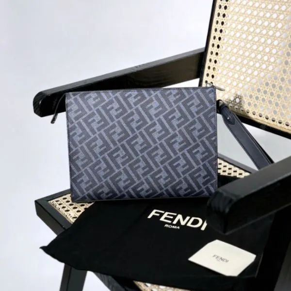 Túi Cầm Tay Fendi Clutch Fendi Blue Navy Leather With FF Logo Printed 7VA491/ASICF1O97 Màu Xanh Navy - Túi xách - Vua Hàng Hiệu