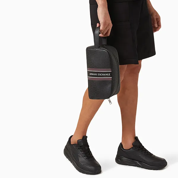 Túi Cầm Tay Nam Armani Exchange Monogram Logo Toiletry Bag Màu Đỏ Tía