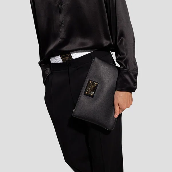 Túi Cầm Tay Nam Dolce & Gabbana D&G In Black Leather With Logo BM2060 AD447 8B956 Màu Đen