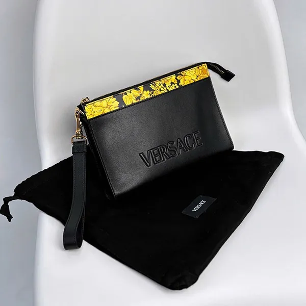 Túi Cầm Tay Versace Clutch In Black Leather 1013364 1A11855 2B15V Màu Đen Vàng