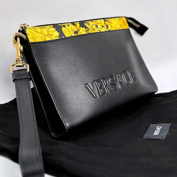 Túi Cầm Tay Versace Clutch In Black Leather 1013364 1A11855 2B15V Màu Đen Vàng