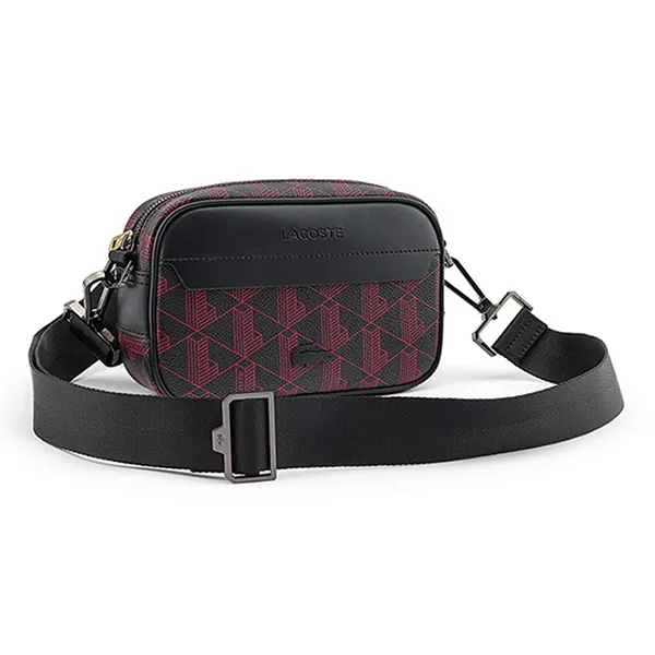 Túi Đeo Chéo Nam Lacoste Allover Monogram Reporter Bag NH3875LX J57 Màu Đen Phối Đỏ