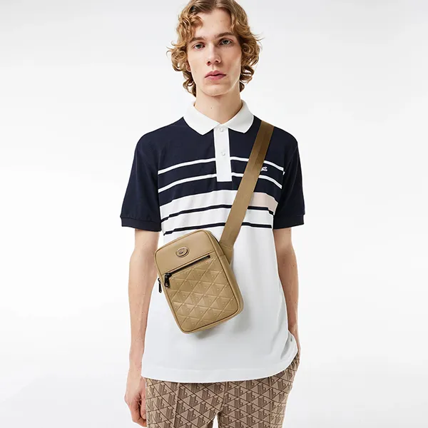 Túi Đeo Chéo Nam Lacoste Men's Leather Monogram Print Vertical Satchel NH4486 C87 Màu Be