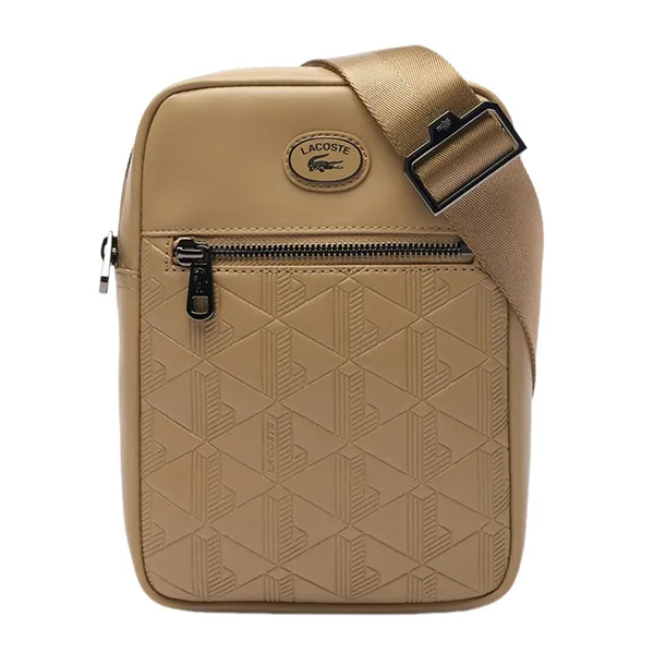 Túi Đeo Chéo Nam Lacoste Men's Leather Monogram Print Vertical Satchel NH4486 C87 Màu Be