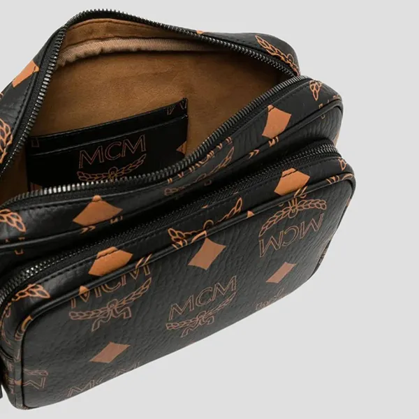 Túi Đeo Chéo Nam MCM Black Leather With Logo Printed MMRDATA01 BK Màu Đen Họa Tiết