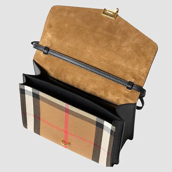 Túi Đeo Chéo Nữ Burberry Small Macken House Check Leather Crossbody Bag 80803211 Màu Nâu Đen