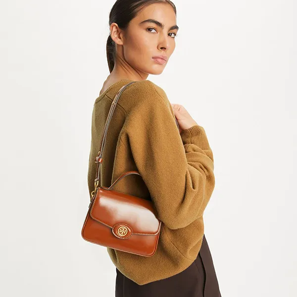 Túi Đeo Chéo Nữ Tory Burch Robinson Spazzolato Top Handle Shoulder Bag Brown Màu Nâu
