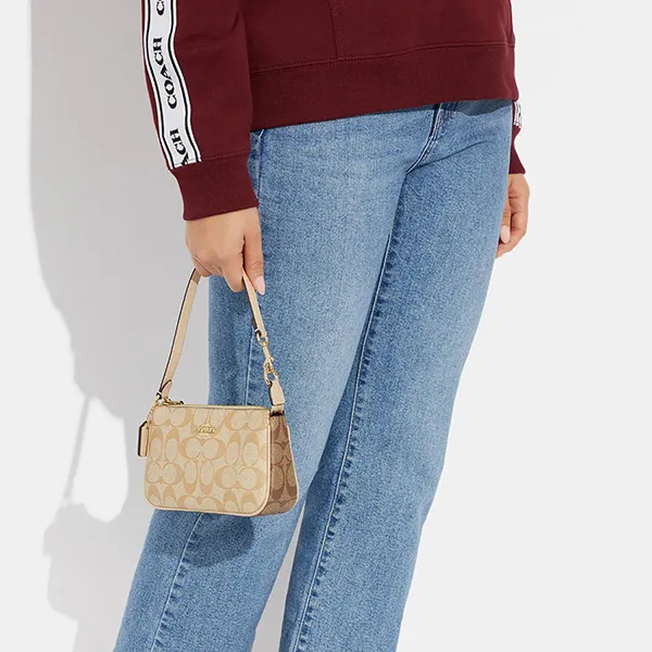 Túi Đeo Vai Nữ Coach Nolita 19 In Blocked Signature Canvas Shoulder Bag CA444 Màu Khaki