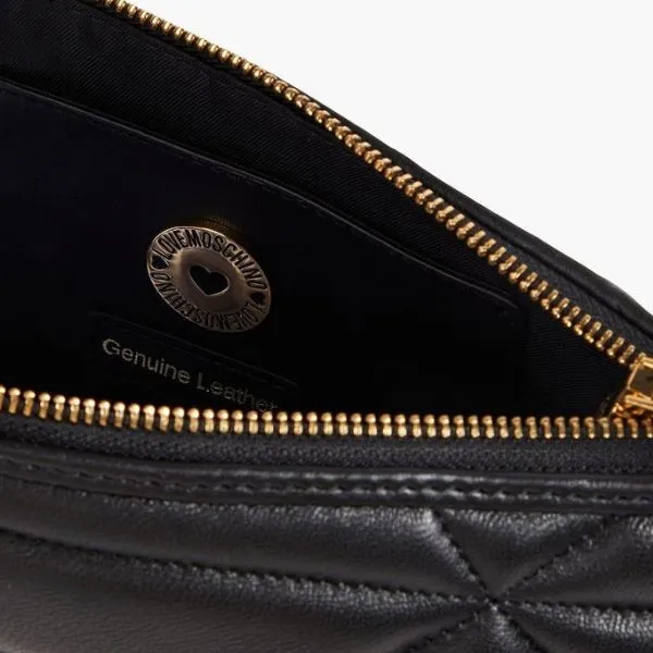 Túi Đeo Vai Nữ Moschino Quilted Faux Leather Shoulder Bag Màu Đen N-HL