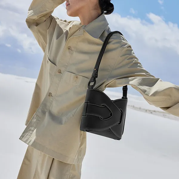 Túi Đeo Vai Nữ Polène Noodles Smooth Leather Shoulder Bags Black Màu Đen