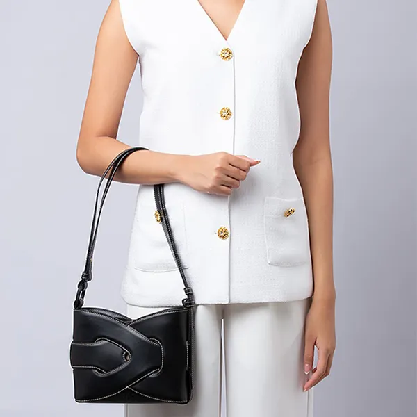 Túi Đeo Vai Nữ Polène Noodles Smooth Leather Shoulder Bags Black Màu Đen