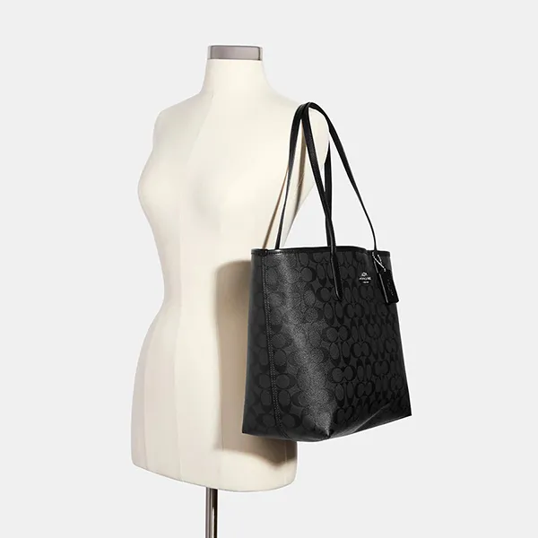 Túi Tote Nữ Coach City In Signature Canvas Brown/Fuchsia 5696 Màu Đen