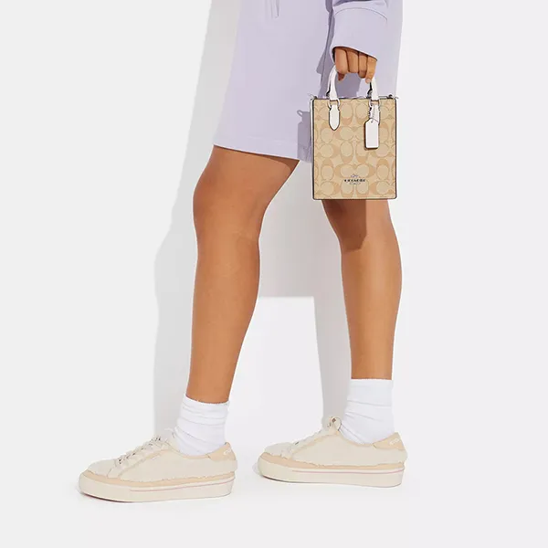 Túi Tote Nữ Coach In Signature Canvas Mini Tote Bag CJ494 Màu Be Trắng