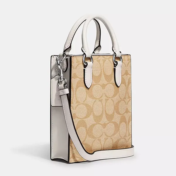 Túi Tote Nữ Coach In Signature Canvas Mini Tote Bag CJ494 Màu Be Trắng