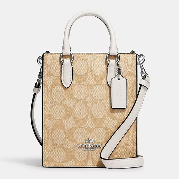 Túi Tote Nữ Coach In Signature Canvas Mini Tote Bag CJ494 Màu Be Trắng