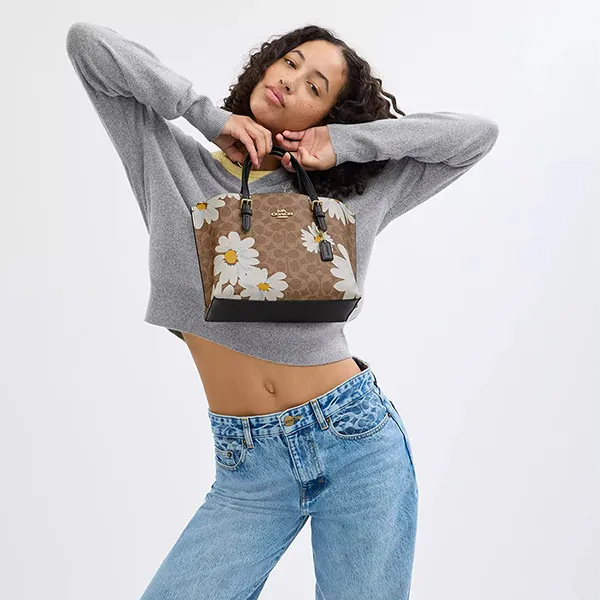 Túi Xách Tay Nữ Coach Mollie Tote Bag 25 In Signature Canvas With Floral Print CZ592 Màu Nâu
