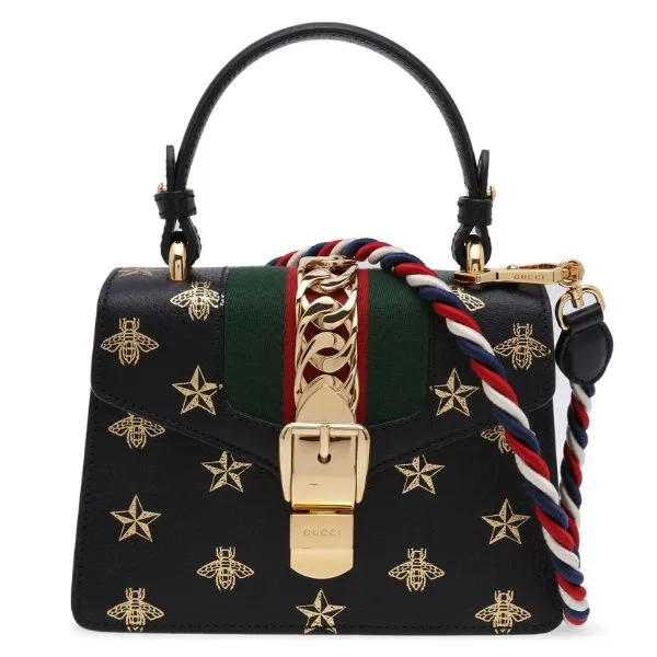 Túi Xách Tay Nữ Gucci Sylvie Bee Star Mini Leather Handle Bag 470270DJ2SG8571 Màu Đen