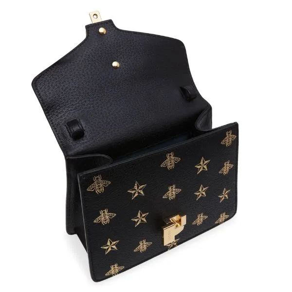 Túi Xách Tay Nữ Gucci Sylvie Bee Star Mini Leather Handle Bag 470270DJ2SG8571 Màu Đen