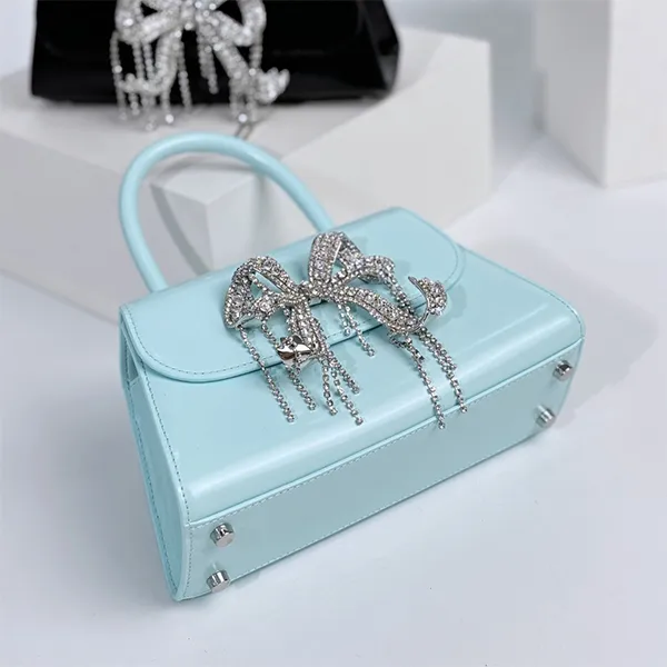 Túi Xách Tay Nữ Self-Portrait Blue Leather Rhinestone Mini Bow RS24316 BLUE Màu Xanh Da Trời - Túi xách - Vua Hàng Hiệu