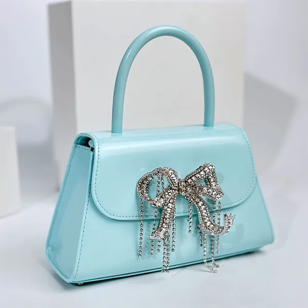 Túi Xách Tay Nữ Self-Portrait Blue Leather Rhinestone Mini Bow RS24316 BLUE Màu Xanh Da Trời - Túi xách - Vua Hàng Hiệu