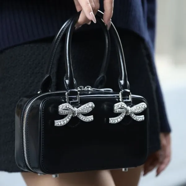 Túi Xách Tay Nữ Self-Portrait In Black Leather Mini Handle Bag AW24 301A-B Màu Đen