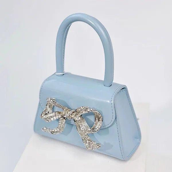 Túi Xách Tay Nữ Self-Portrait The Bow In Light Blue Leather With Diamanté AW22-303 Màu Xanh Nhạt - Túi xách - Vua Hàng Hiệu