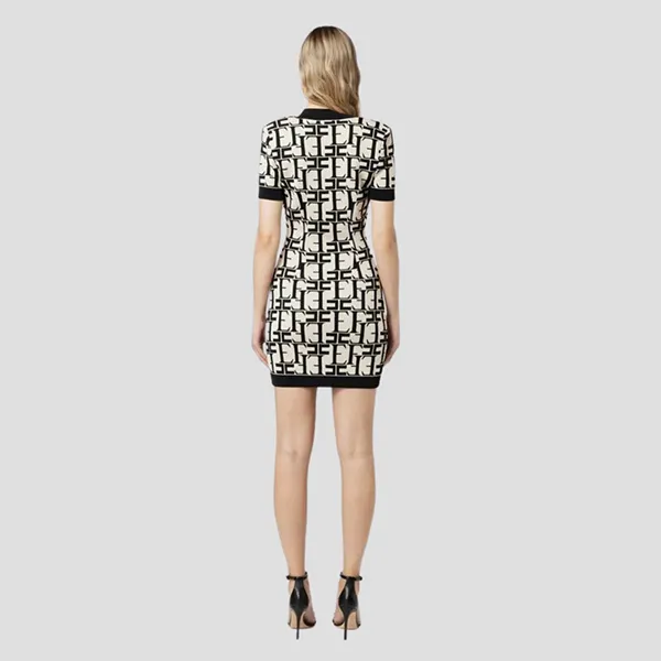 Váy Elisabetta Franchi In Black White AM86Q42E2 E84 Màu Trắng Phối Đen Size 40