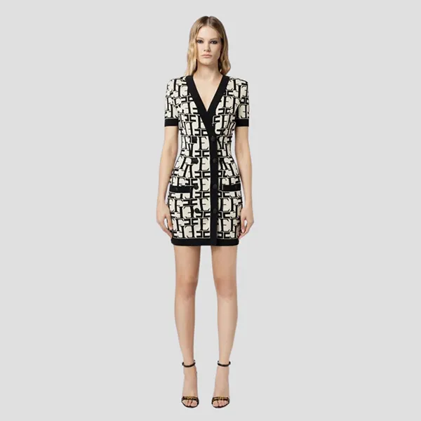 Váy Elisabetta Franchi In Black White AM86Q42E2 E84 Màu Trắng Phối Đen Size 40