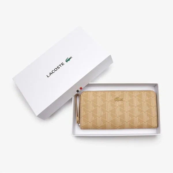Ví Nữ Lacoste Large Zipped Monogram Billfold NF3958DG L01 Màu Be