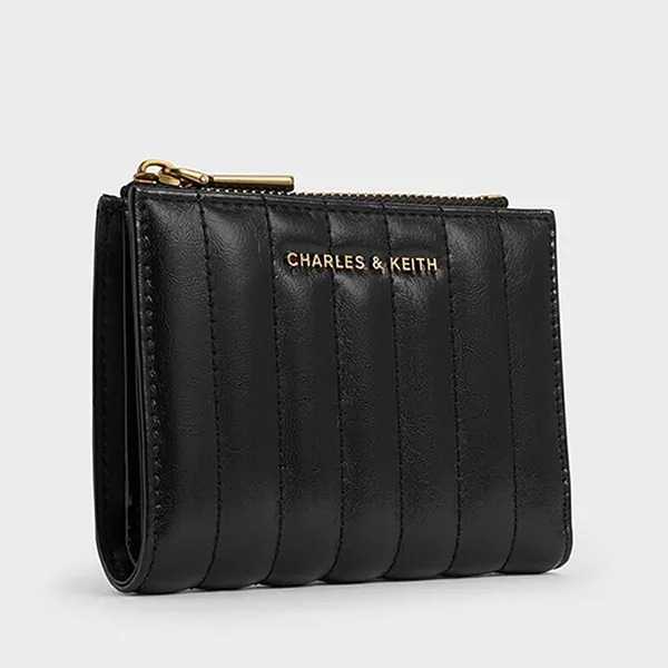 Ví Nữ Charles & Keith CNK Donna Crinkle-Effect Panelled Wallet CK6-10681159 Màu Đen - Túi xách - Vua Hàng Hiệu