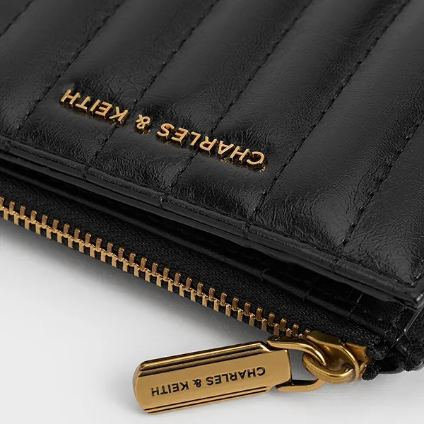 Ví Nữ Charles & Keith CNK Donna Crinkle-Effect Panelled Wallet CK6-10681159 Màu Đen - Túi xách - Vua Hàng Hiệu