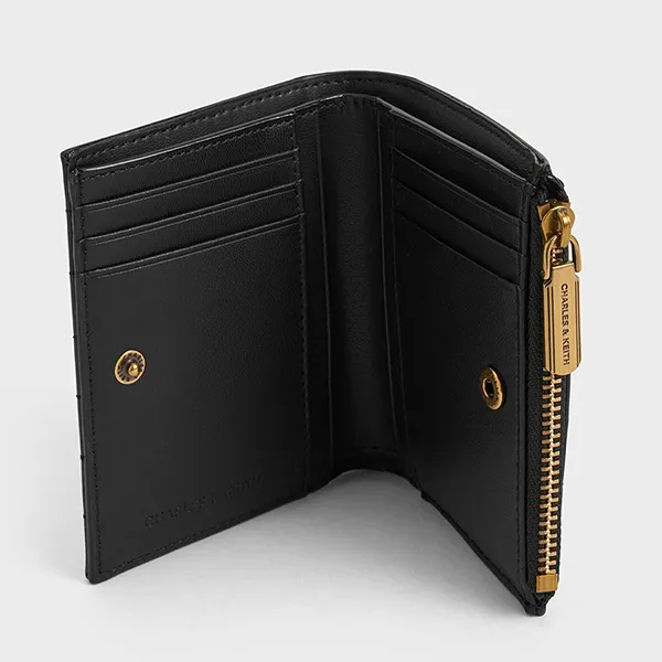 Ví Nữ Charles & Keith CNK Donna Crinkle-Effect Panelled Wallet CK6-10681159 Màu Đen - Túi xách - Vua Hàng Hiệu