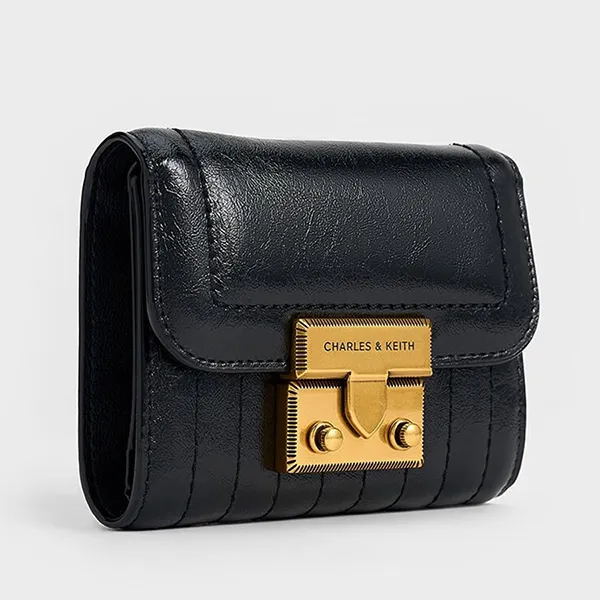 Ví Nữ Charles & Keith CNK Donna Crinkle-Effect Wallet CK6-10681149 Màu Đen