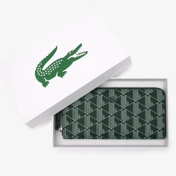 Ví Nữ Lacoste Large Zipped Monogram Billfold NF3958DG M44 Màu Xanh Lá