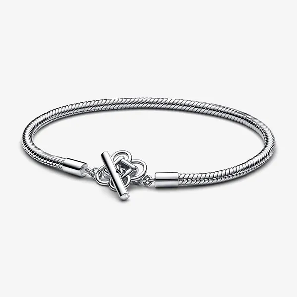 Vòng Đeo Tay Nữ Pandora Moments Peace Knot T-bar Snake Chain Bracelet 592419C01 Màu Bạc Size 17 C_QP