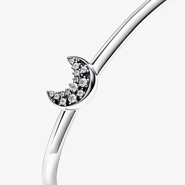 Vòng Đeo Tay Nữ Pandora Sparkling Crescent Moon Open Bangle 592789C01 Màu Bạc Size 16 C_QP