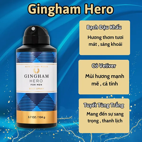 Xịt Thơm Toàn Thân Nam Bath & Body Works Spray Gingham Hero 104g