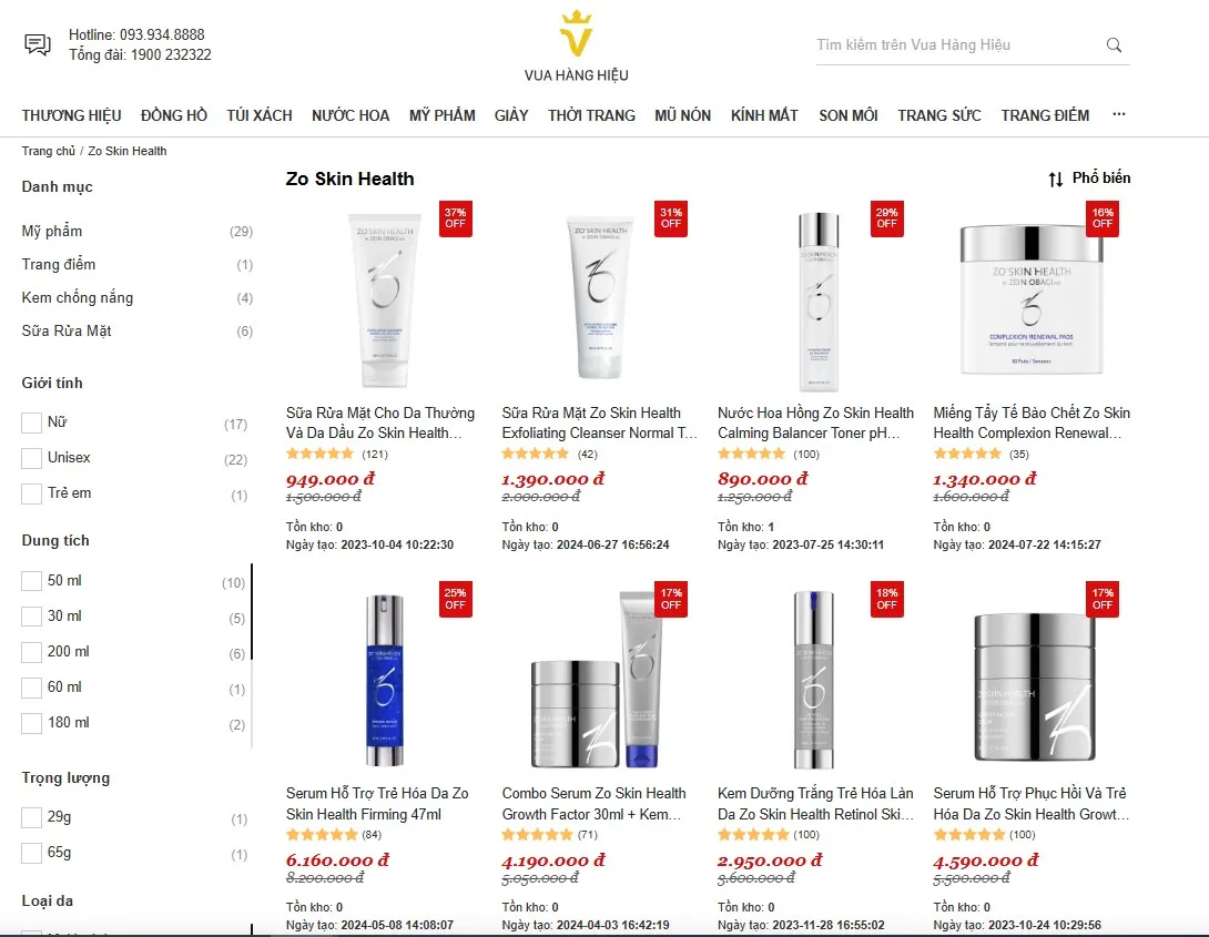 Mua đồ Zo Skin Health chính hãng tại Vua Hàng Hiệu