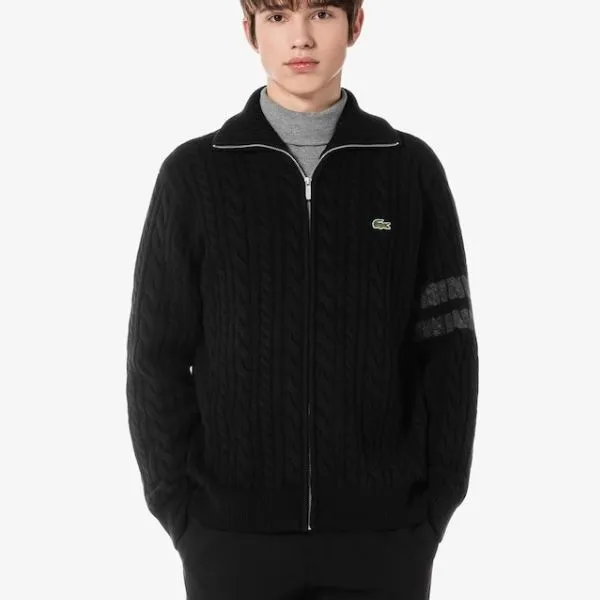 Áo Cardigan Nam Lacoste Cable Cuff Cardigan AH302E-54N 031 Màu Đen Size 3