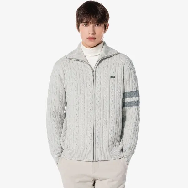 Áo Cardigan Nam Lacoste Cable Cuff Cardigan AH302E-54N XFJ Màu Ghi Size 3