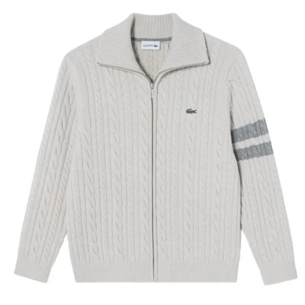 Áo Cardigan Nam Lacoste Cable Cuff Cardigan AH302E-54N XFJ Màu Ghi Size 3