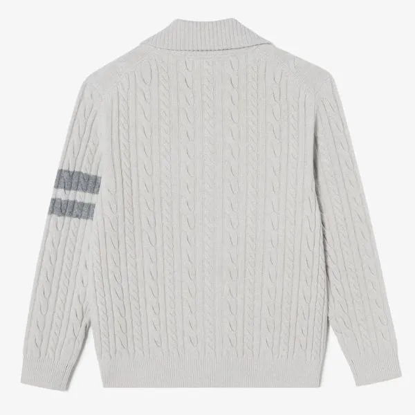 Áo Cardigan Nam Lacoste Cable Cuff Cardigan AH302E-54N XFJ Màu Ghi Size 3