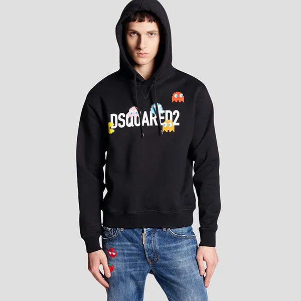 Áo Hoodie Nam Dsquared2 Black With PACMAN Logo Printed - S71GU0637 S25516 900 Màu Đen Size S