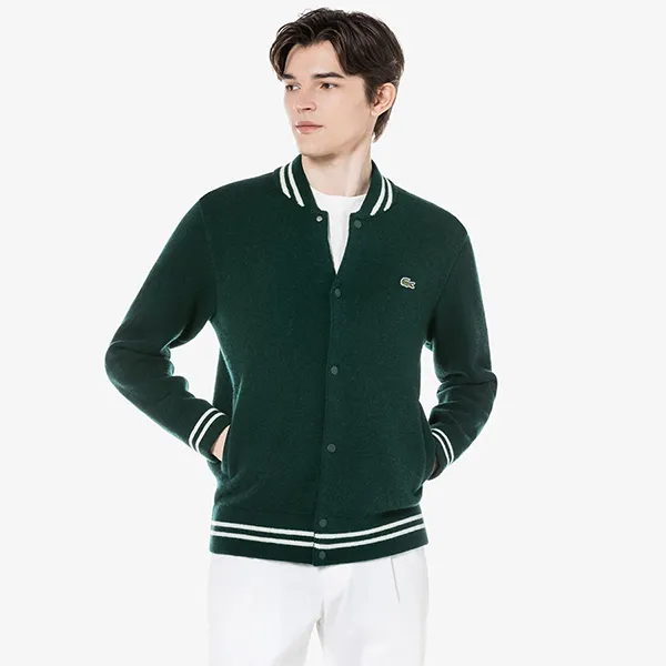 Áo Khoác Len Nam Lacoste Stadium Cardigan AH131E 53N YZP Màu Xanh Đậm Size 4