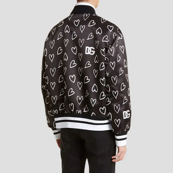 Áo Khoác Nam Dolce & Gabbana D&G Hearts Satin Bomber In Black - G9ZV0T ISMDI Màu Đen Size 50