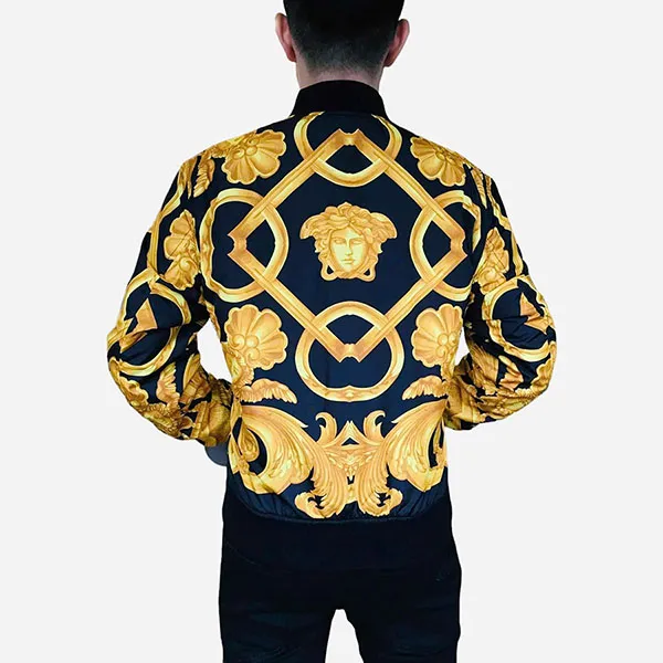 Áo Khoác Nam Versace Bomber With Baroque Medusa Printed 1012269 Hai Mặt Màu Vàng Đen Size 48