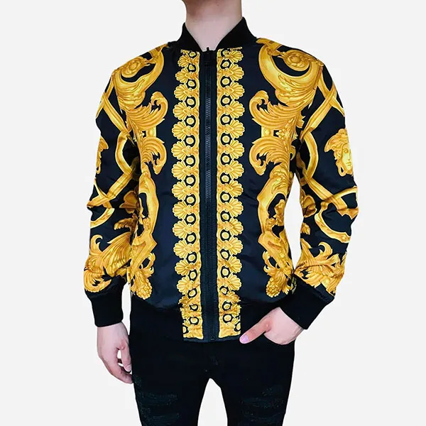 Áo Khoác Nam Versace Bomber With Baroque Medusa Printed 1012269 Hai Mặt Màu Vàng Đen Size 48