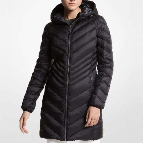 Áo Khoác Nữ Michael Kors MK Chevron Long Padding Jacket Màu Đen Size XS