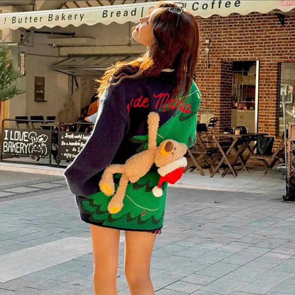 Áo Len Nữ Cardigan 13 De Marzo Christmas Tree Bear - FR24D141100801 Màu Xanh Size S